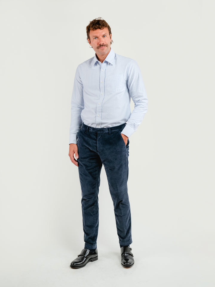 PANTALONE BROKER IN VELLUTO A COSTE BLU