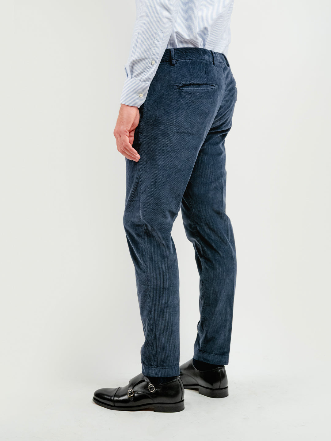 PANTALONE BROKER IN VELLUTO A COSTE BLU