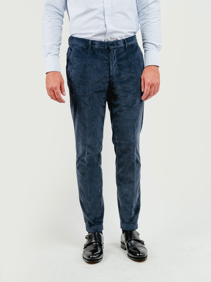 PANTALONE BROKER IN VELLUTO A COSTE BLU