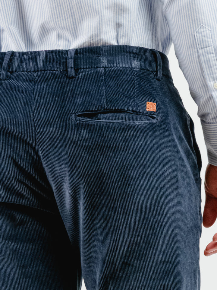 PANTALONE BROKER IN VELLUTO A COSTE BLU