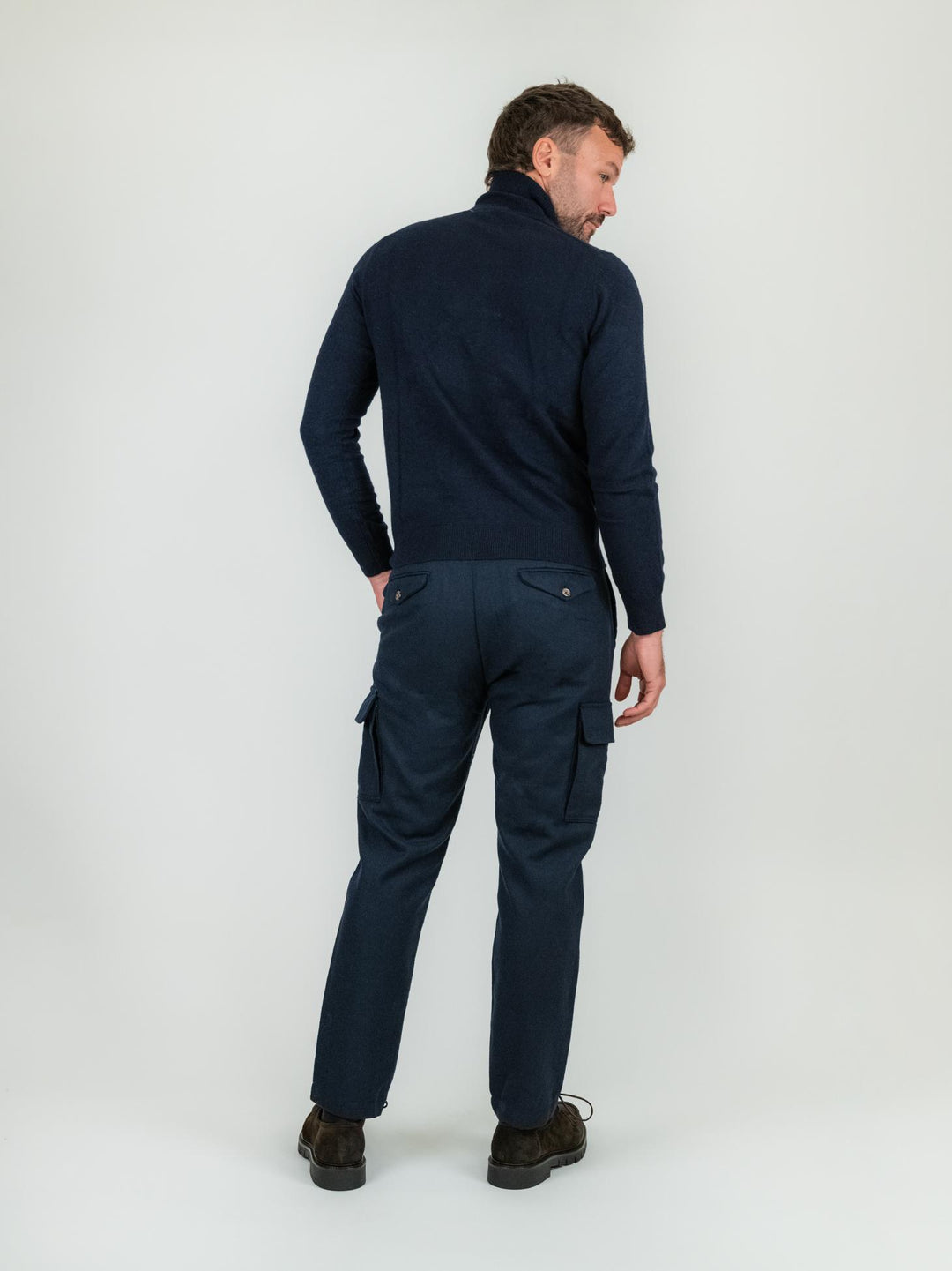 PANTALONE CARGO BLU MISTO LANA