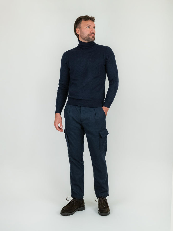 PANTALONE CARGO BLU MISTO LANA