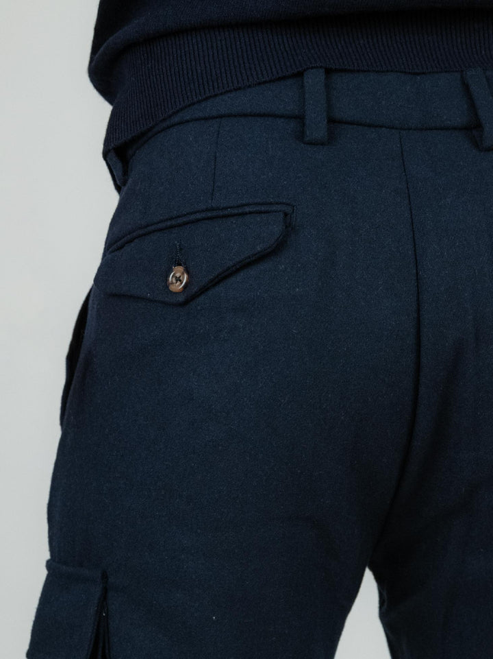 PANTALONE CARGO BLU MISTO LANA