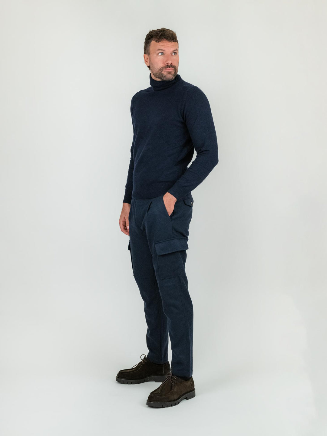 PANTALONE CARGO BLU MISTO LANA