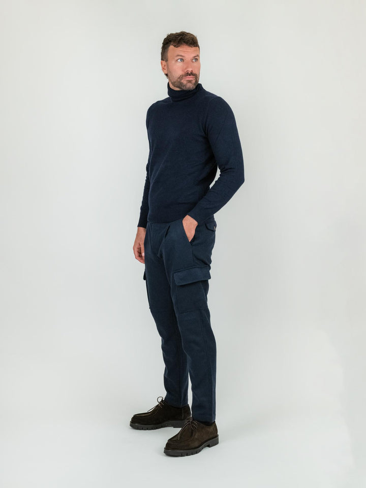 PANTALONE CARGO BLU MISTO LANA