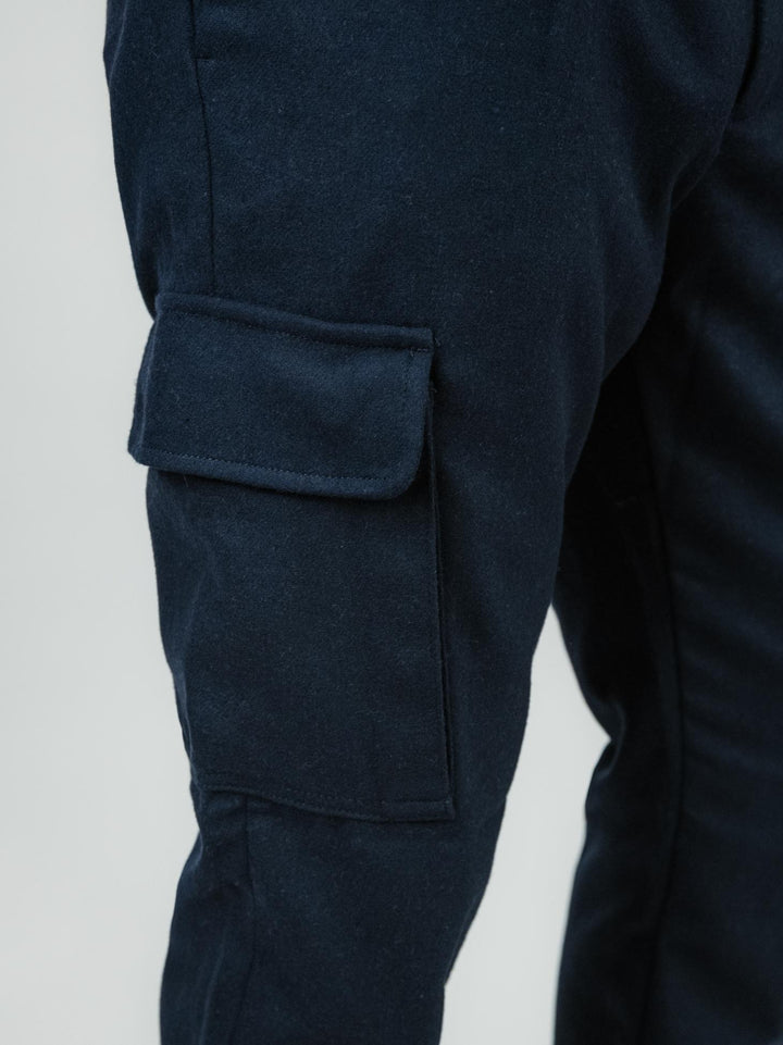 PANTALONE CARGO BLU MISTO LANA
