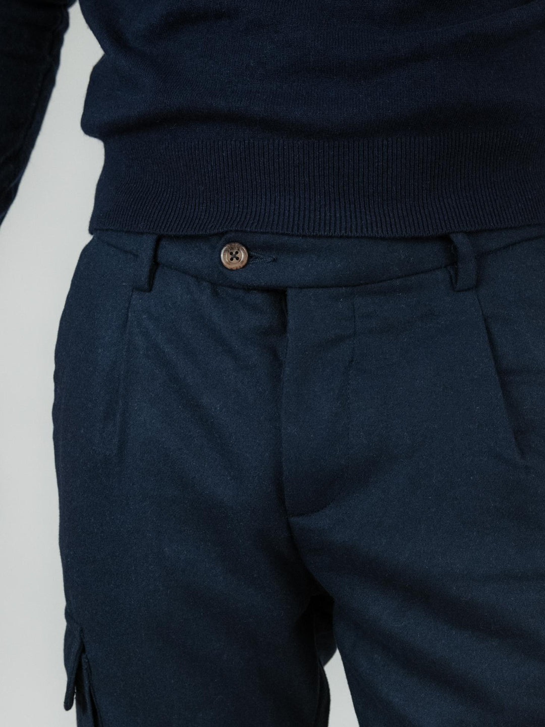 PANTALONE CARGO BLU MISTO LANA