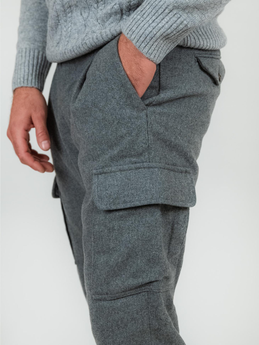 PANTALONE CARGO GRIGIO MISTO LANA