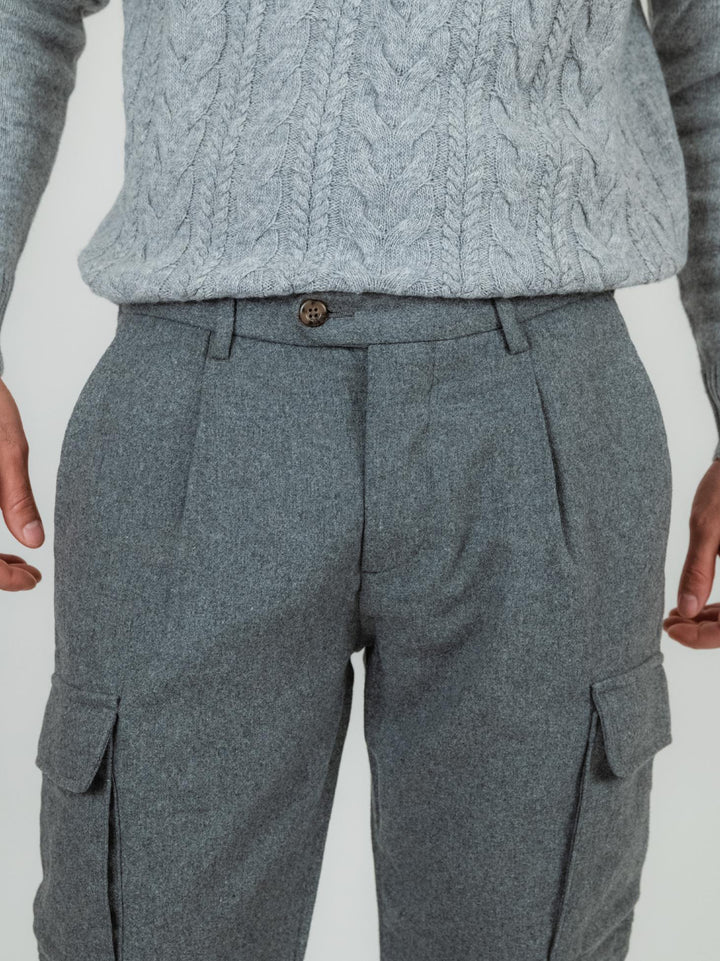 PANTALONE CARGO GRIGIO MISTO LANA