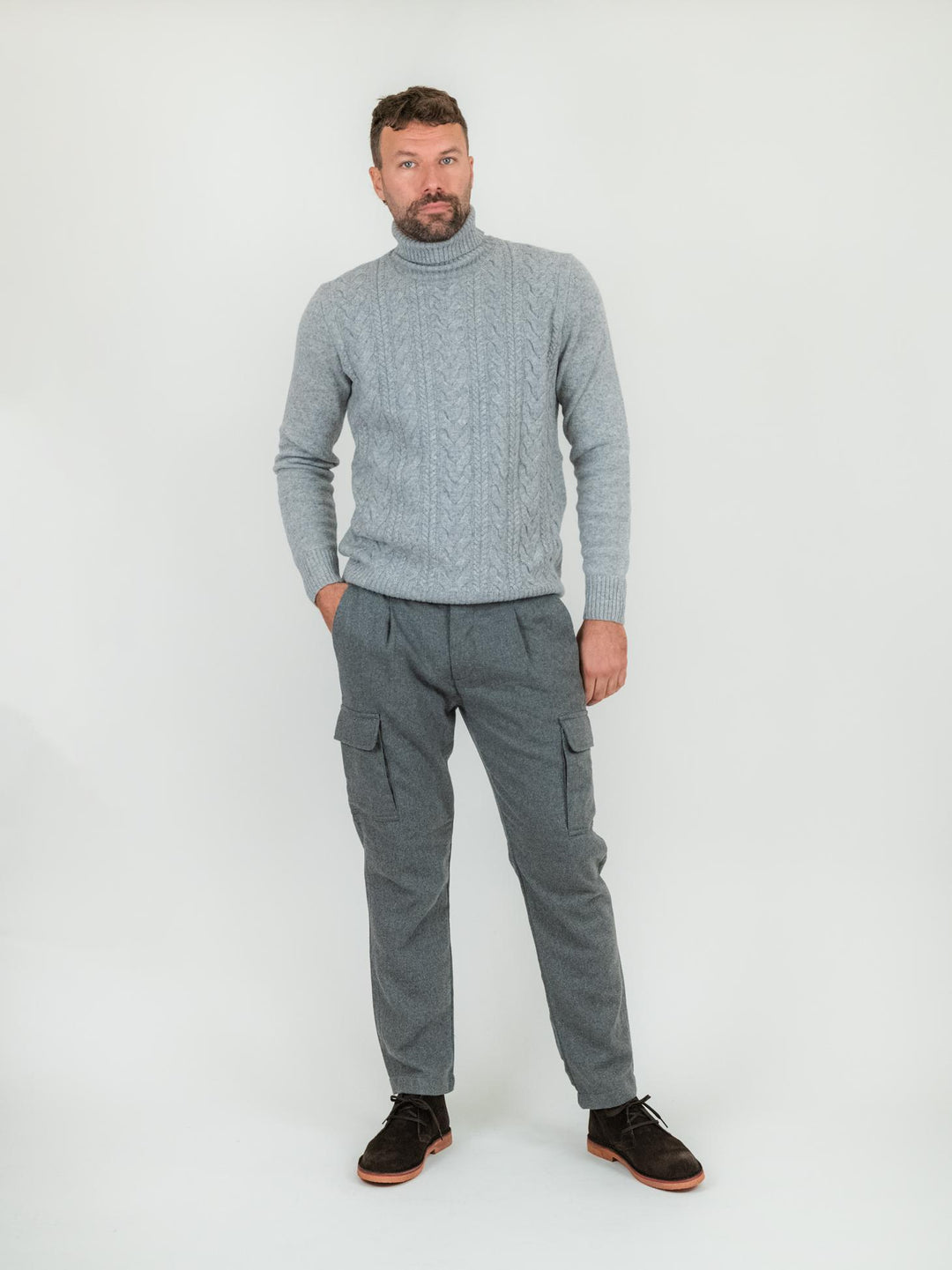 PANTALONE CARGO GRIGIO MISTO LANA
