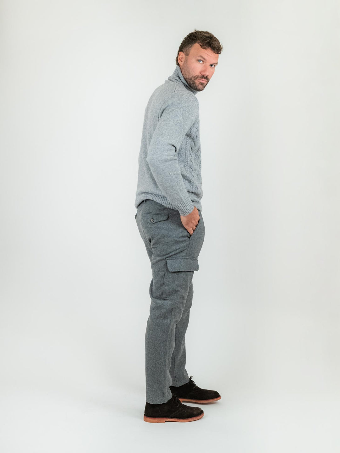 PANTALONE CARGO GRIGIO MISTO LANA