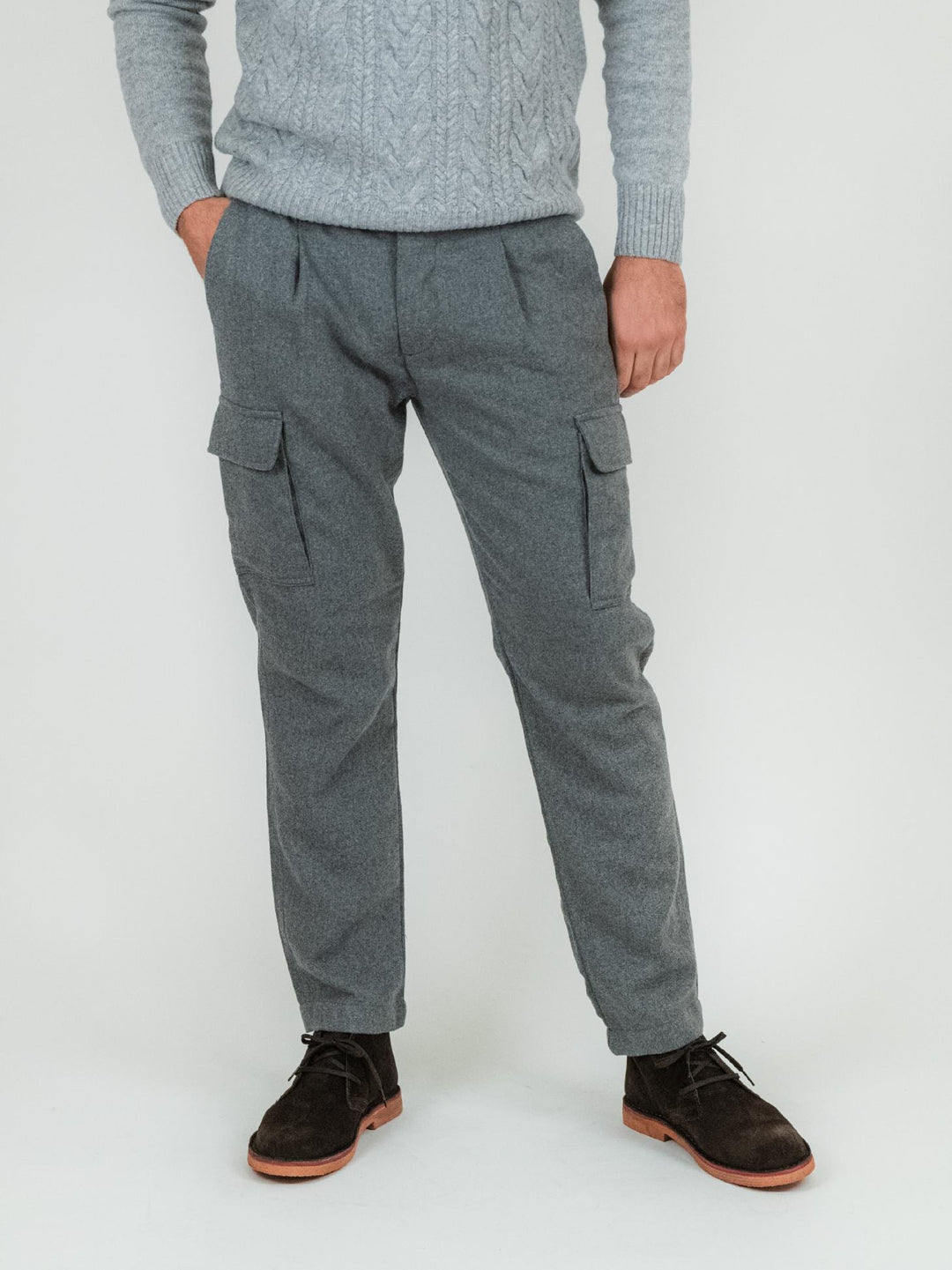 PANTALONE CARGO GRIGIO MISTO LANA