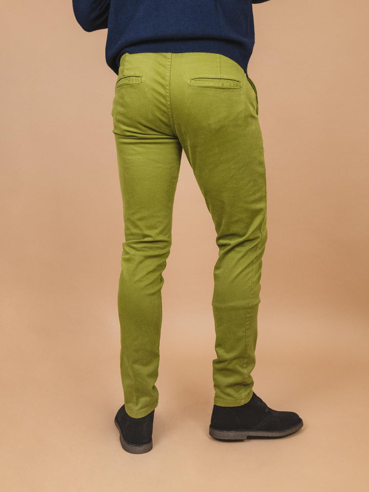 PANTALONE CHINOS IN COTONE LISCIO ELASTICIZZATO PISTACCHIO