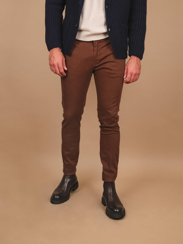 PANTALONE CHINOS IN COTONE coccio TRAMA NIDO D'APE
