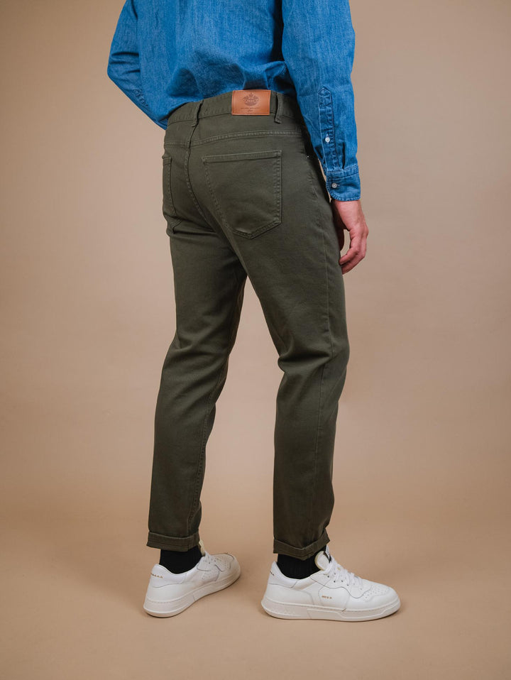 PANTALONE CINQUE TASCHE IN COTONE VERDE MILITARE