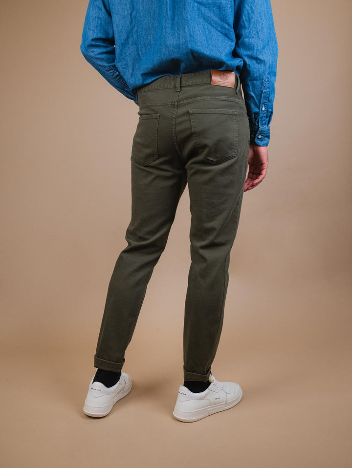 PANTALONE CINQUE TASCHE IN COTONE VERDE MILITARE
