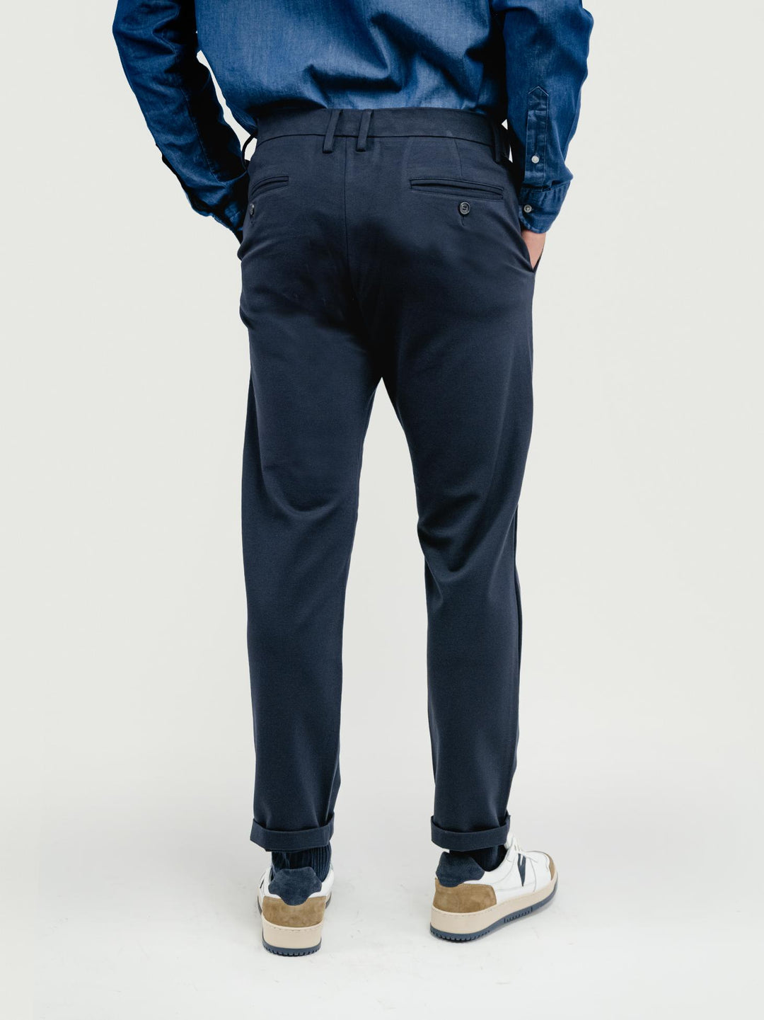 PANTALONE CLASSICO IN JERESY PUNTO MILANO BLU NAVY