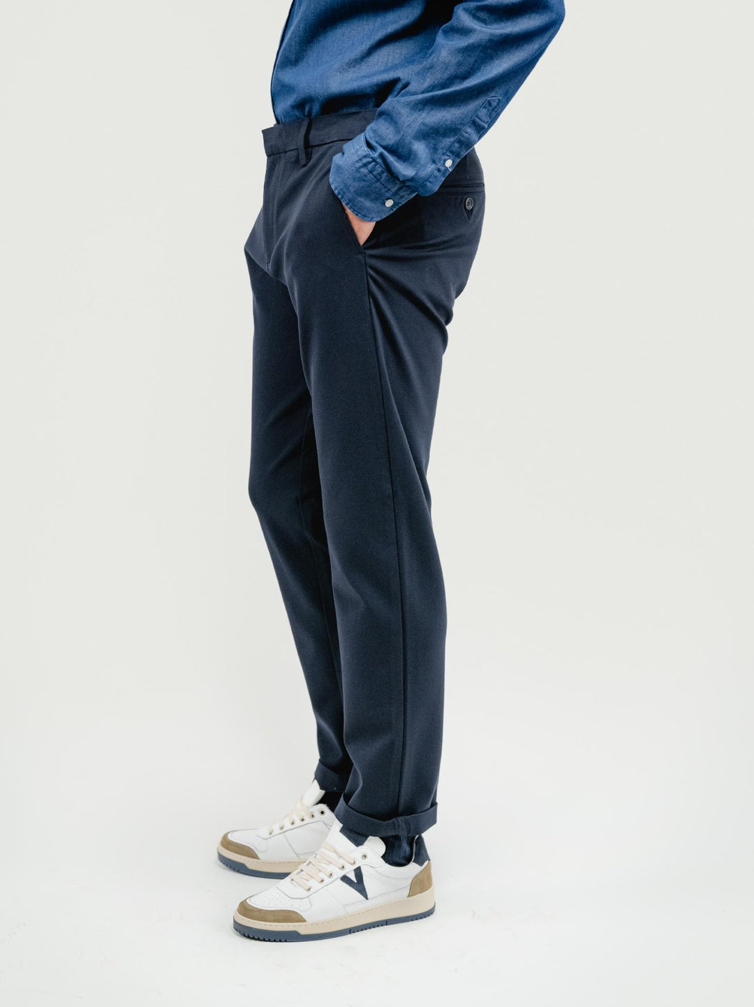 PANTALONE CLASSICO IN JERESY PUNTO MILANO BLU NAVY