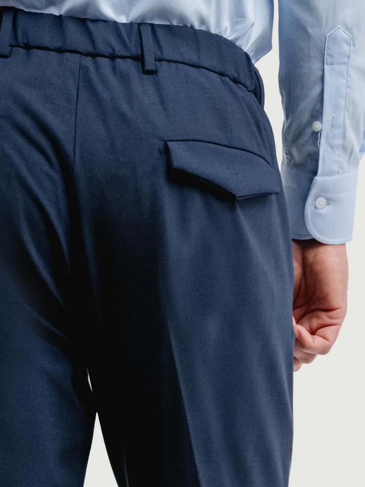 PANTALONE CON COULISSE IN FRESCO LANA BLU NAVY