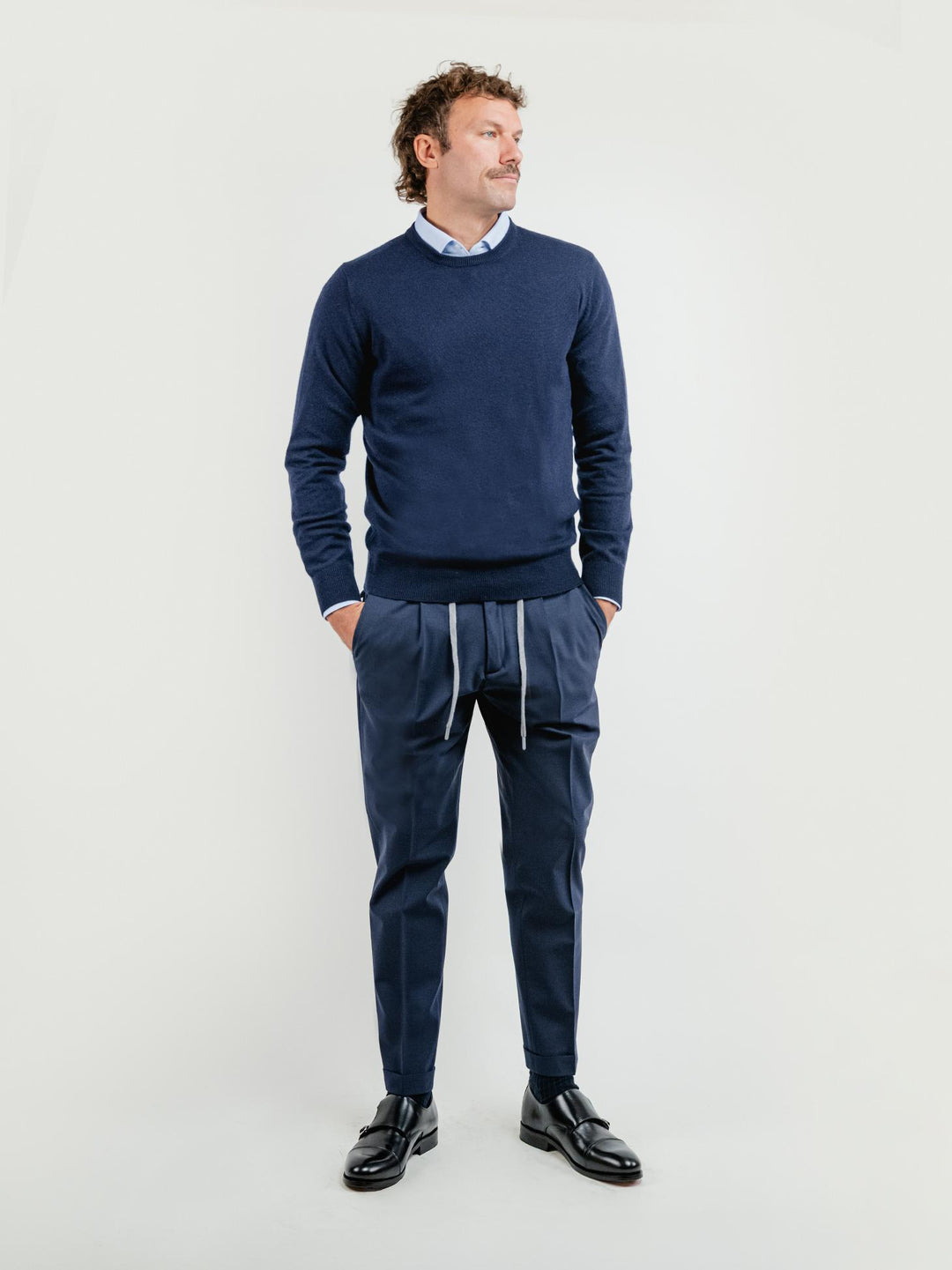 PANTALONE CON COULISSE IN FRESCO LANA BLU NAVY