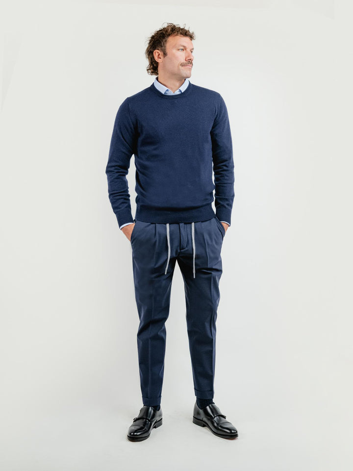 PANTALONE CON COULISSE IN FRESCO LANA BLU NAVY