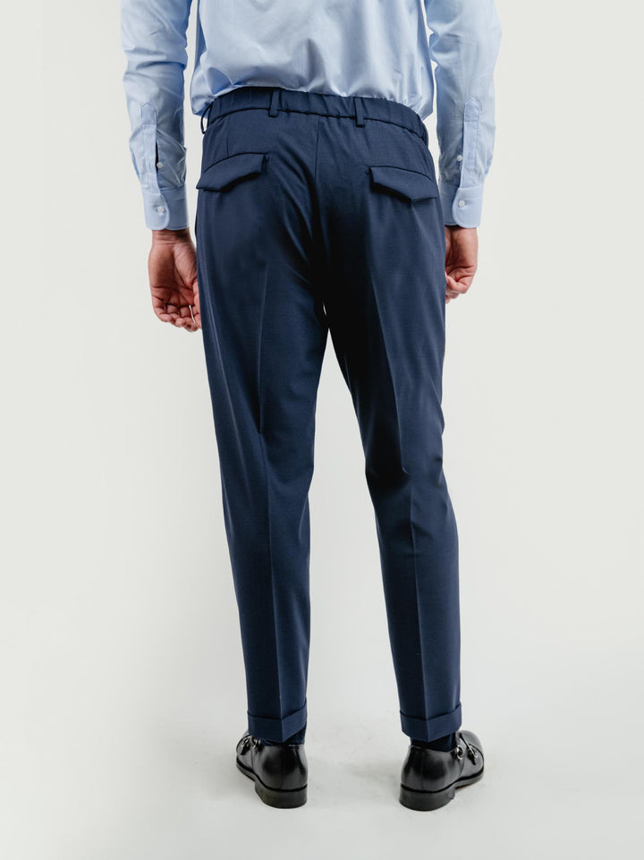 PANTALONE CON COULISSE IN FRESCO LANA BLU NAVY