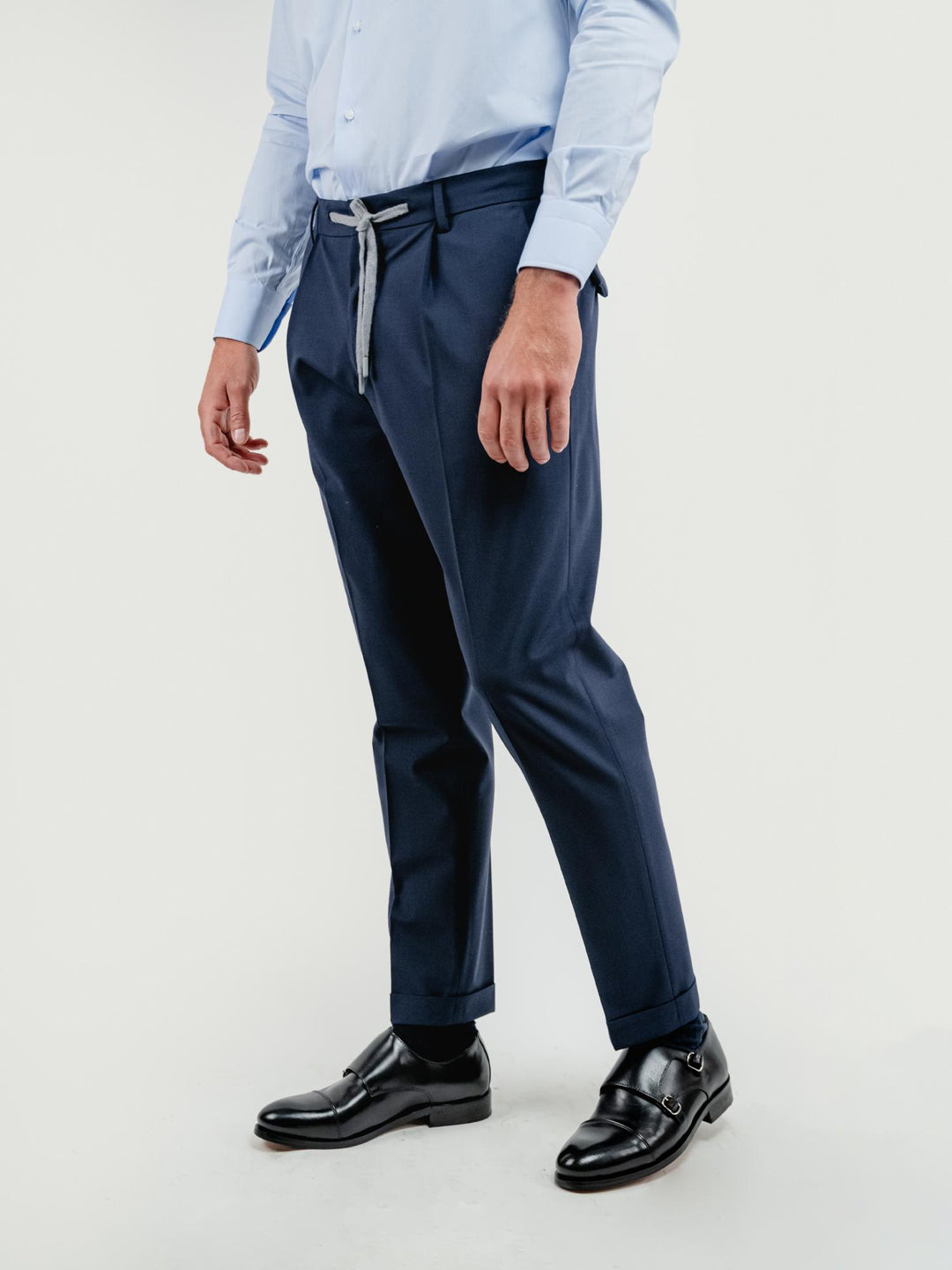 PANTALONE CON COULISSE IN FRESCO LANA BLU NAVY