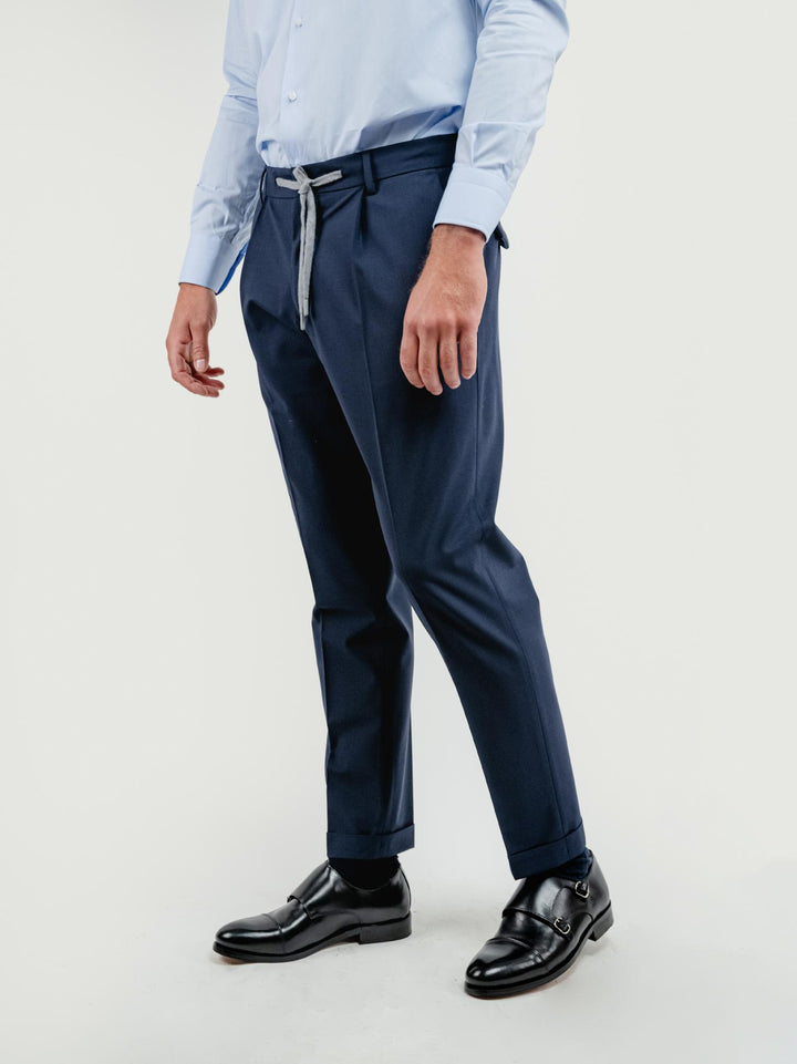 PANTALONE CON COULISSE IN FRESCO LANA BLU NAVY