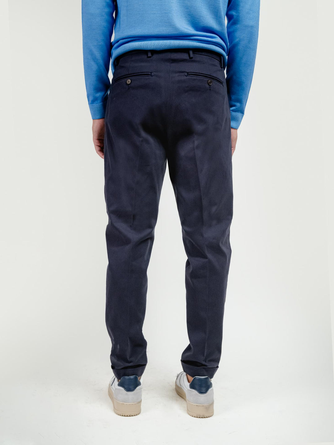 PANTALONE CON PENCES IN COTONE BLU NAVY
