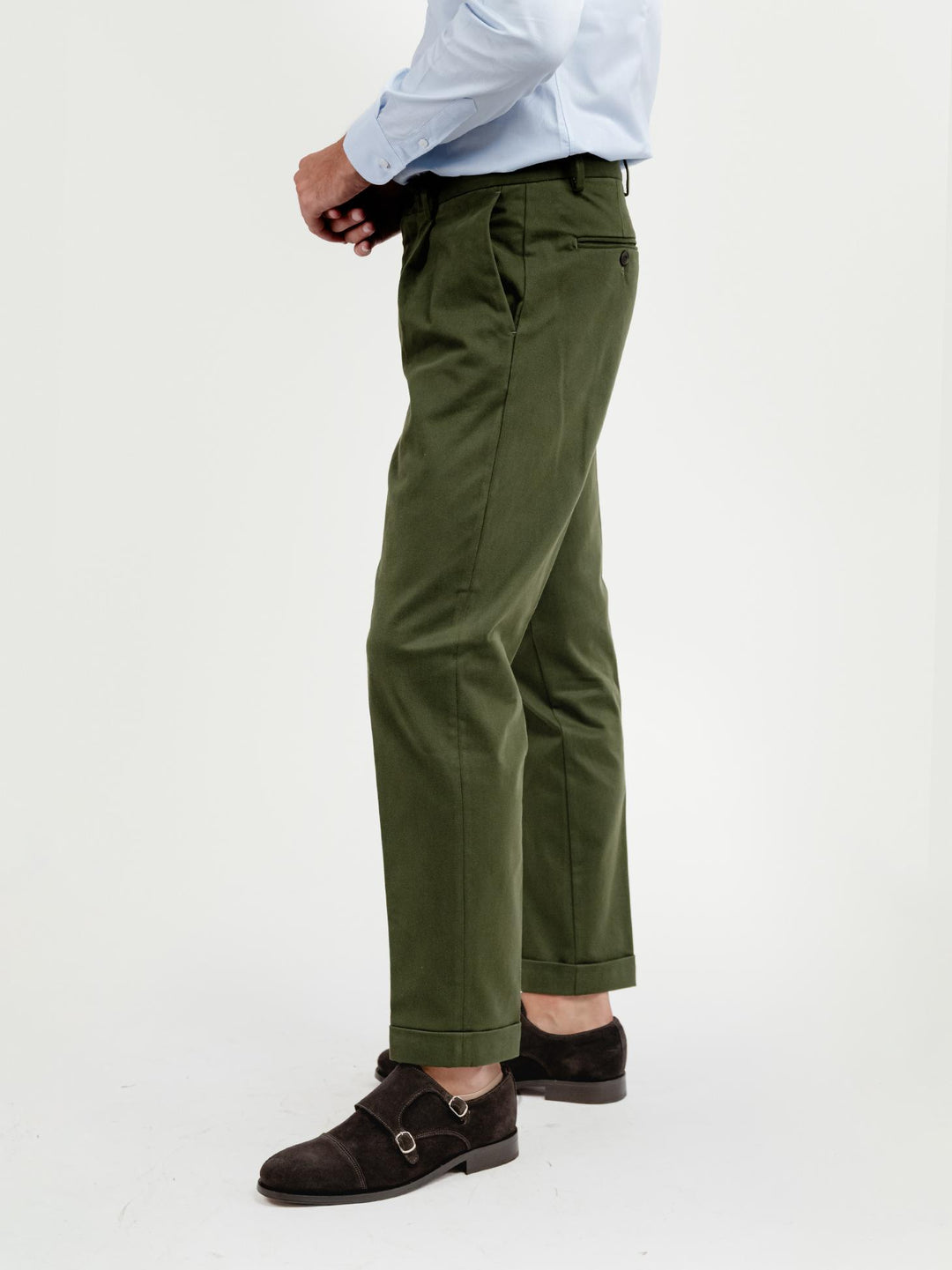 PANTALONE CON PENCES IN COTONE VERDE