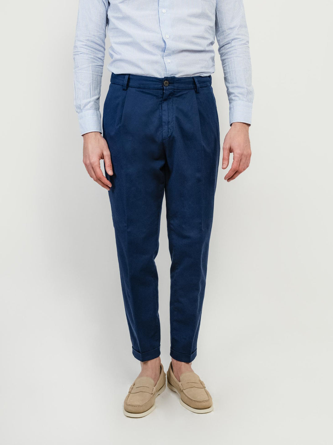 PANTALONE CON PENCES MISTO LINO BLU