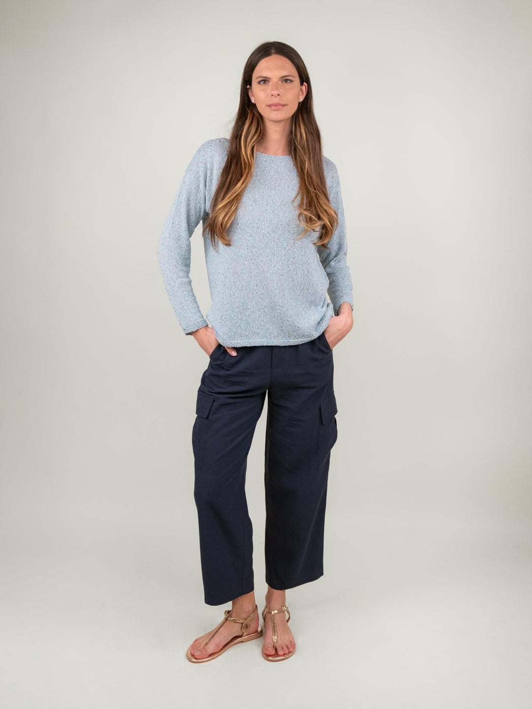PANTALONE DRITTO STILE CARGO BLU