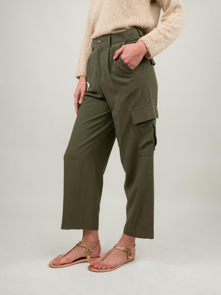 PANTALONE DRITTO STILE CARGO VERDE