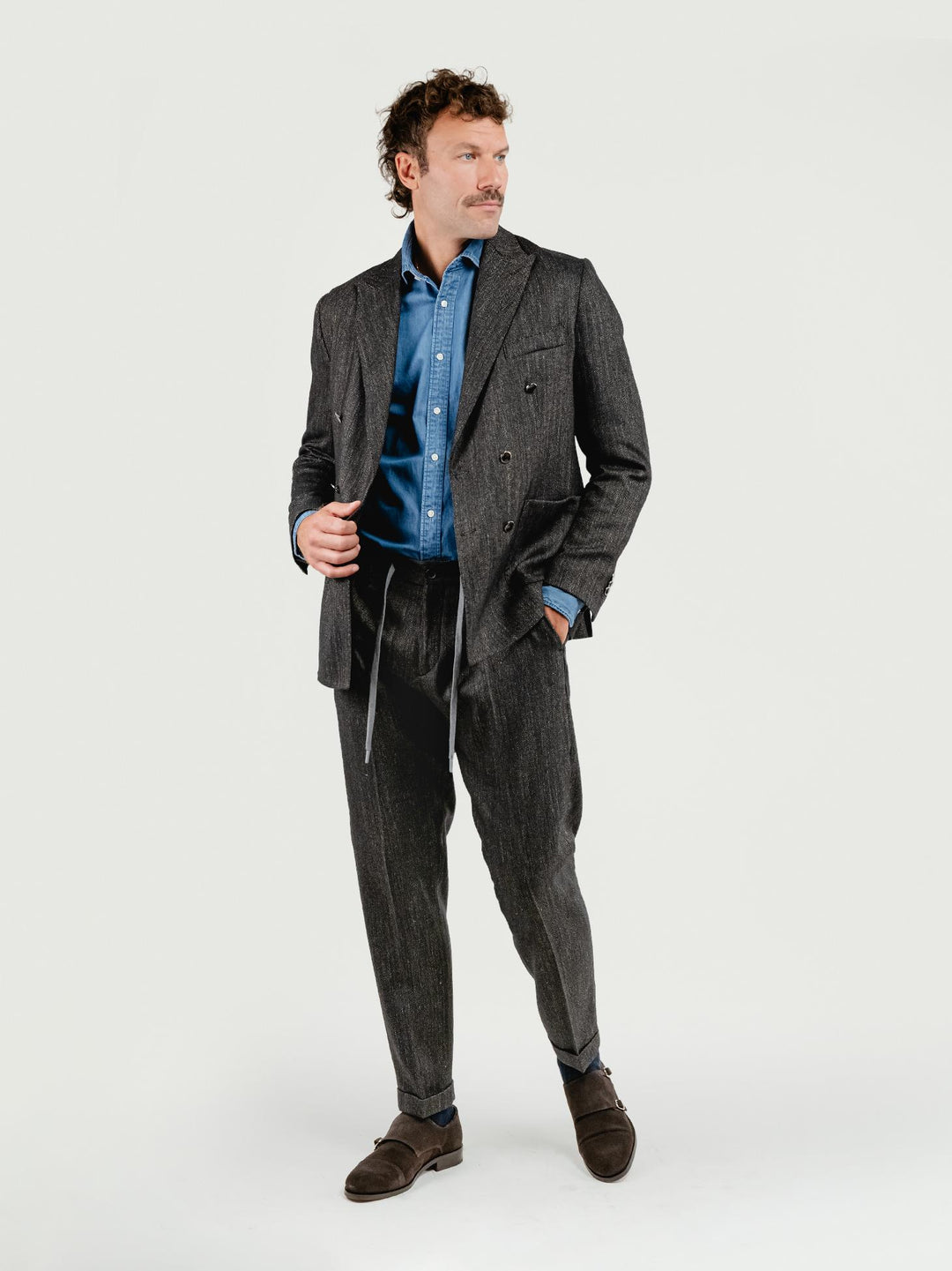 PANTALONE FRESCO LANA SPIGATO OMBRA