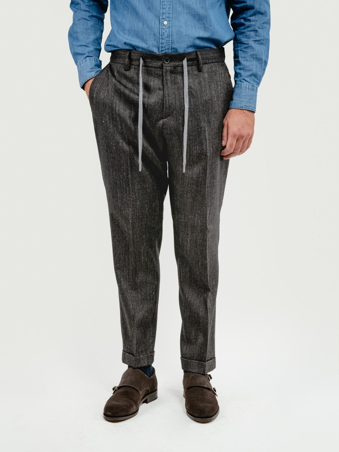 PANTALONE FRESCO LANA SPIGATO OMBRA