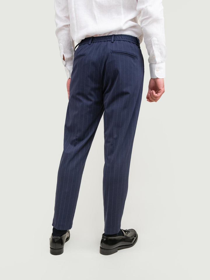 PANTALONE IN COTONE GESSATO BLU NAVY