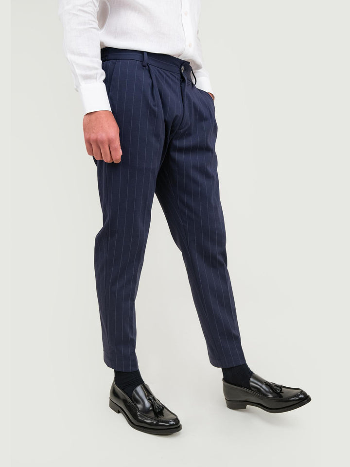 PANTALONE IN COTONE GESSATO BLU NAVY