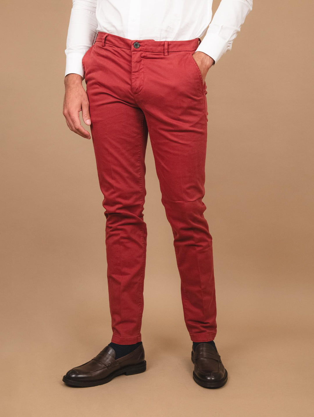 PANTALONE IN COTONE LISCIO BORDEAUX CON TASCA A FILO