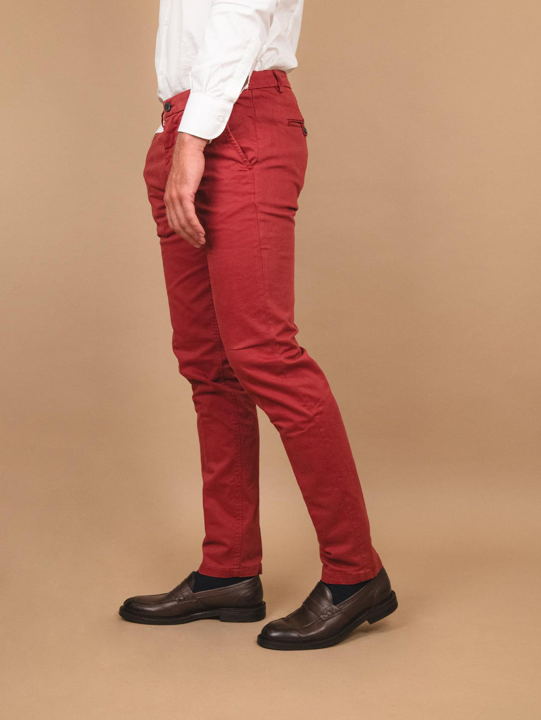 PANTALONE IN COTONE LISCIO BORDEAUX CON TASCA A FILO