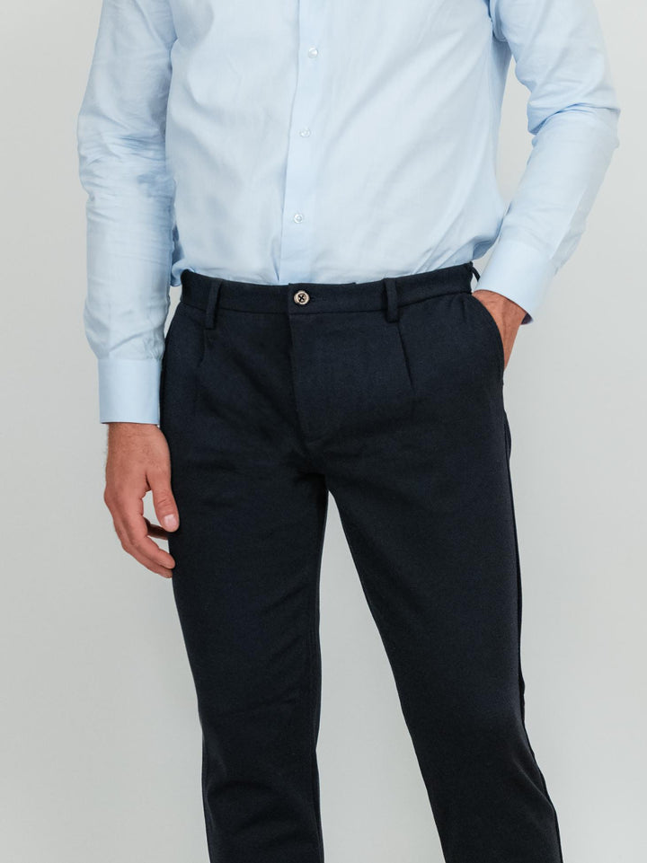 PANTALONE IN JERSEY BLU CON RISVOLTO