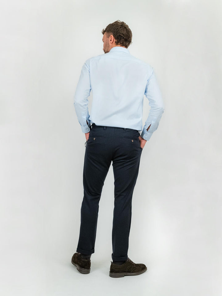 PANTALONE IN JERSEY BLU CON RISVOLTO
