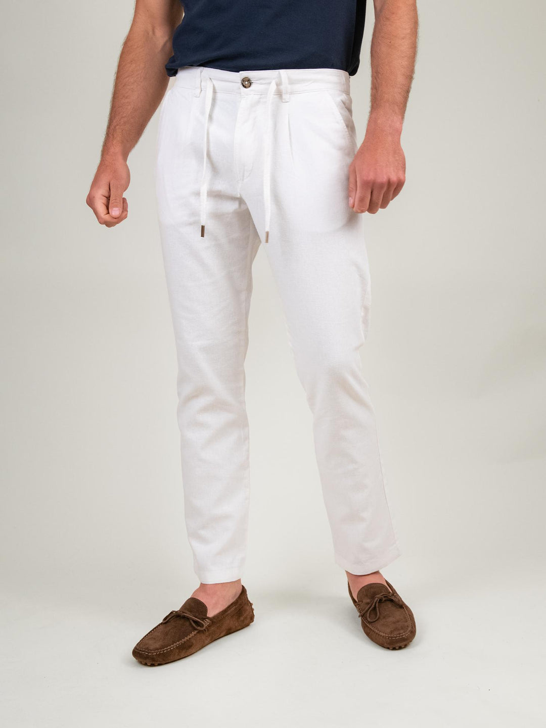 PANTALONE IN LINO E COTONE BIANCO