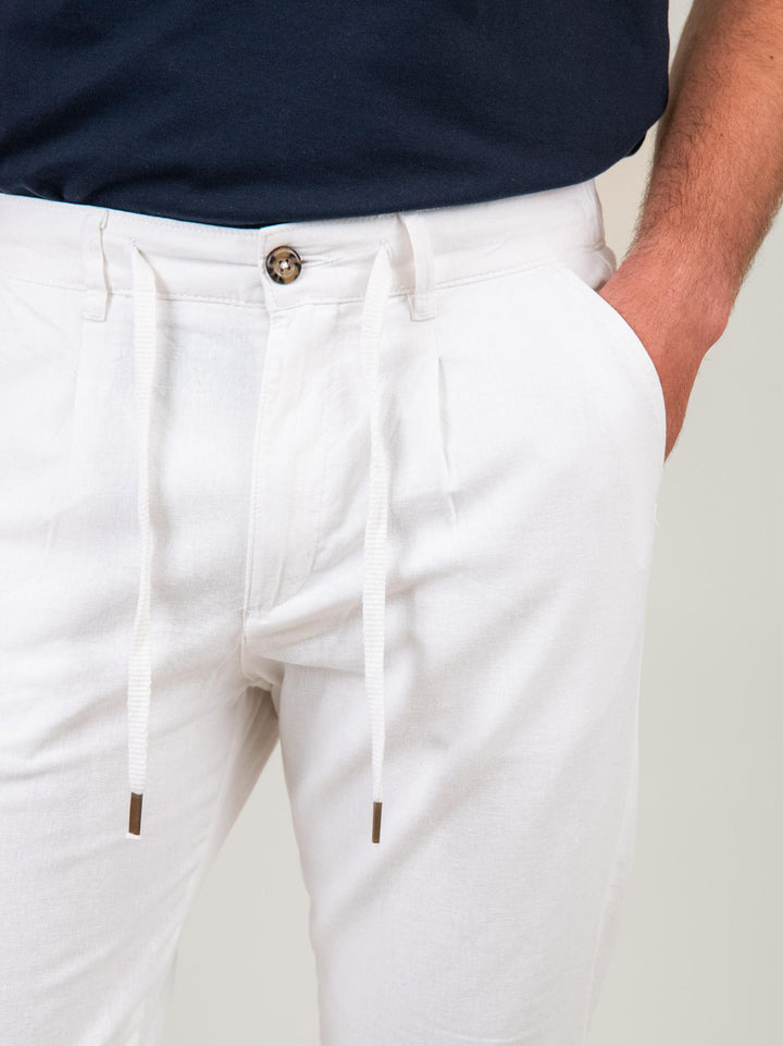 PANTALONE IN LINO E COTONE BIANCO