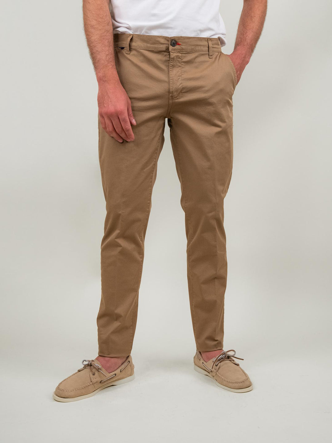 PANTALONE IN MISTO LINO E COTONE COLOR NOCCIOLA