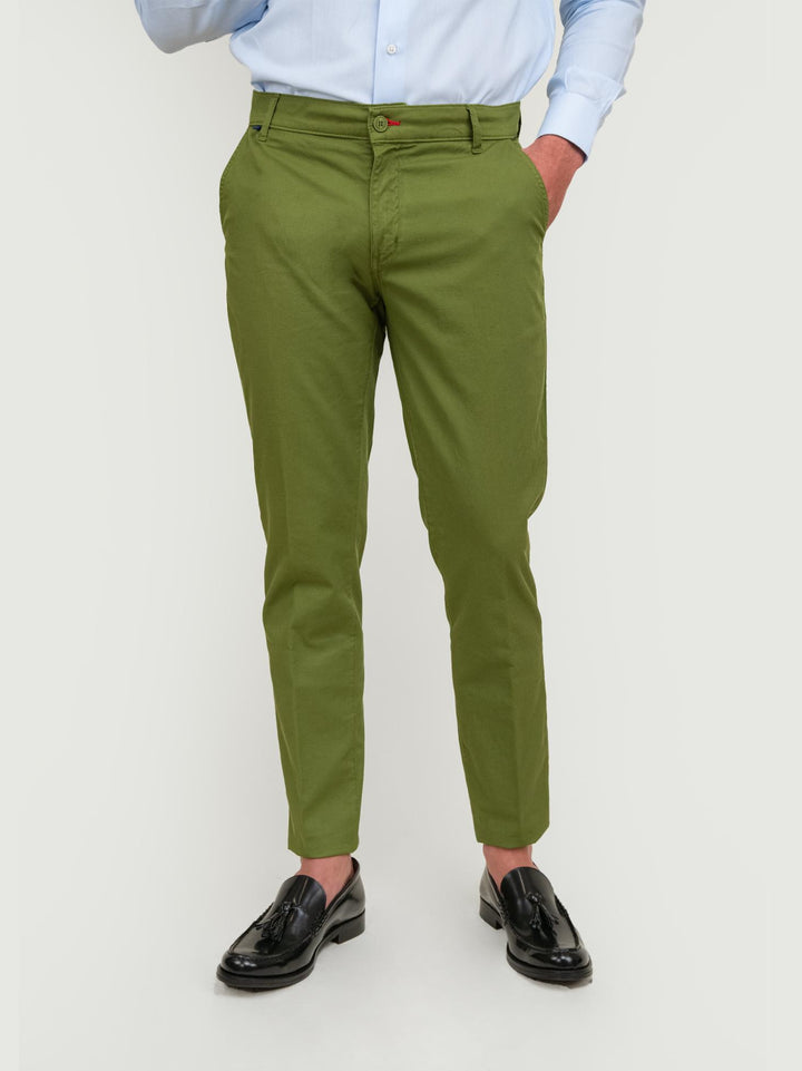 PANTALONE IN MISTO LINO E COTONE COLOR ORIGANO