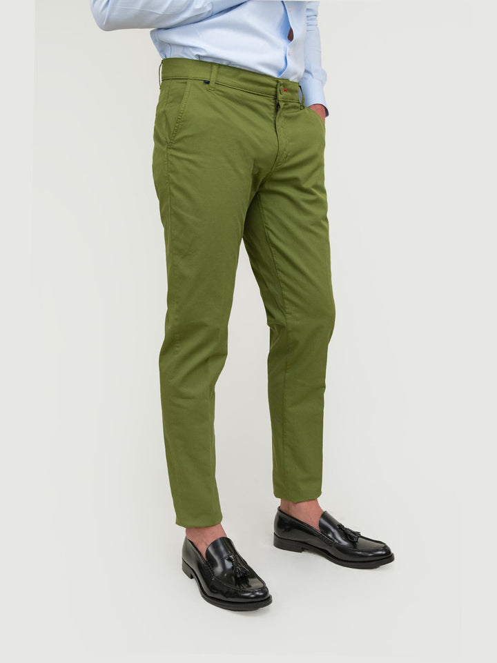 PANTALONE IN MISTO LINO E COTONE COLOR ORIGANO