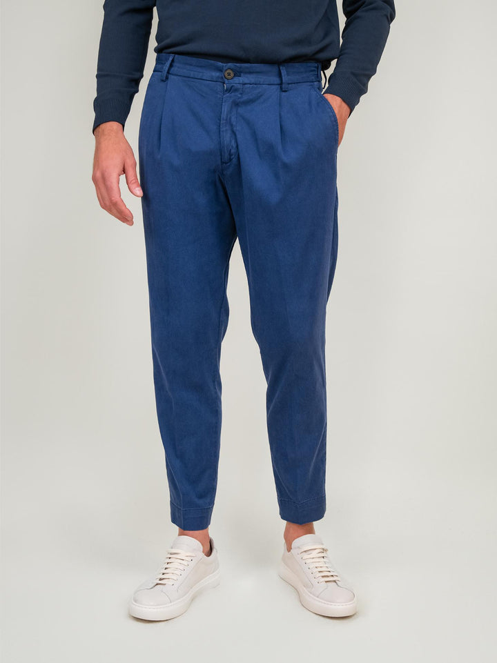 PANTALONE MISTO COTONE BLU CON PENCES