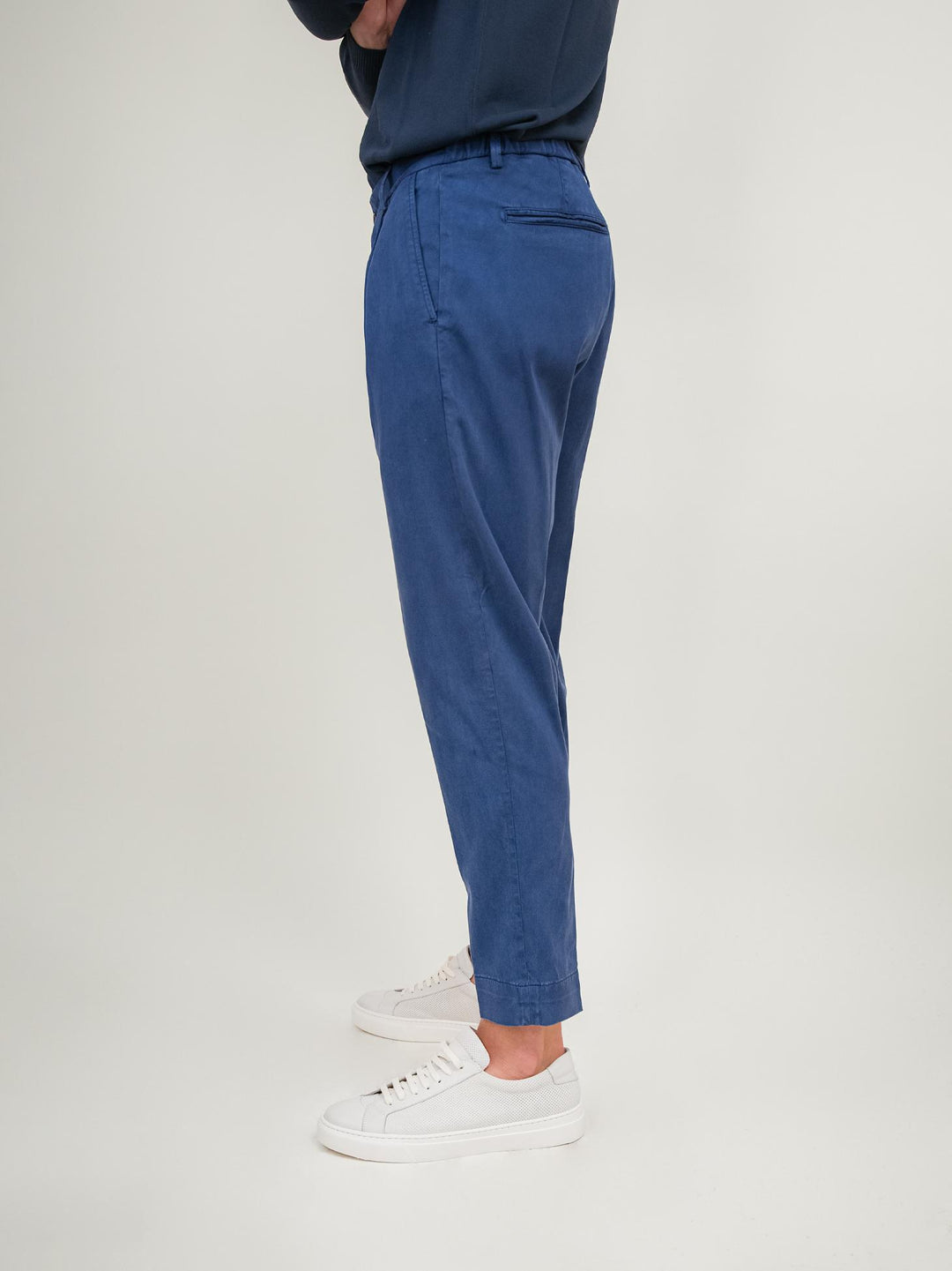 PANTALONE MISTO COTONE BLU CON PENCES