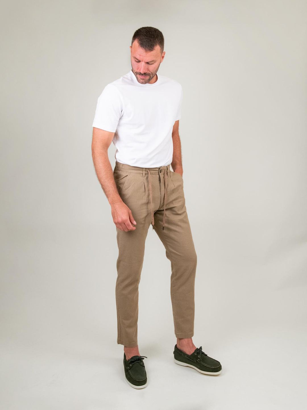 PANTALONE MISTO LINO BEIGE
