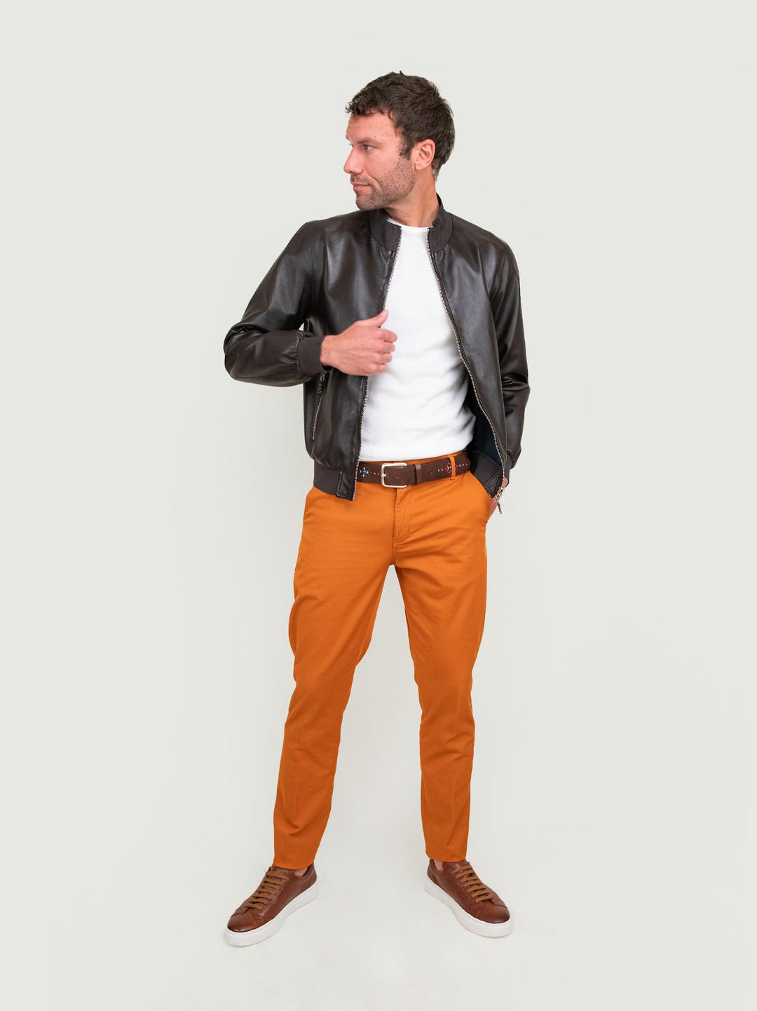 PANTALONE MISTO LINO E COTONE COLOR CANNELLA